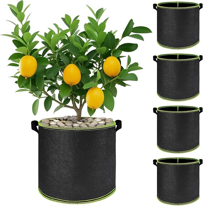 4 Pack 5 Gallon Grow Bags with Handles Garden Vegetable Flower Grow Bags Nonwoven Aeration Fabric Pots for Nursery Garden Planting WIRETRAN
