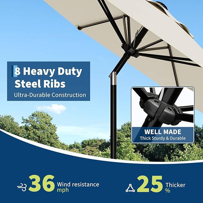 Garvee 9FT Patio Umbrella - Outdoor Table Umbrella with Smooth Crank Lift, Push Button Tilt and 8 Sturdy Ribs - Market Umbrella UV Protection Waterproof for Pool, Deck, Yard, Garden -Beige Garvee