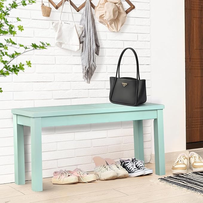 VINGLI Outdoor Wooden Bench, 40” Porch Bench Outdoor Backless Garden Bench, Small Outdoor Bench for Deck Patio Entryway (Mint Green, 40in) VINGLI