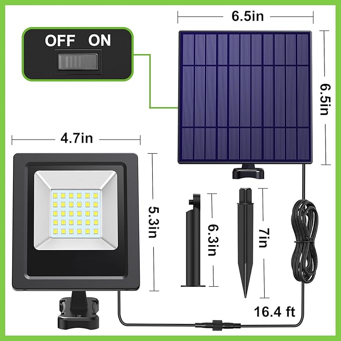 Solar Lights Outdoor Solar Flood Dusk to Dawn Lights 4400mAh 3000K Warm White Auto On/Off with 16.4Ft Cable IP65 Waterproof for Outside Front Door Barn Garden Garage Yard Patio Pool Lightonight