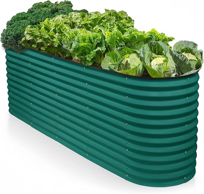 9-in-1 Galvanized Raised Garden Beds Outdoor // 8×2×2.5 ft Modular Planter for Gardening, Vegetables, Flowers // 32" Extra Tall Metal Raised Garden Bed (Dark Green) // Patented Design Planter Box PlantPlot