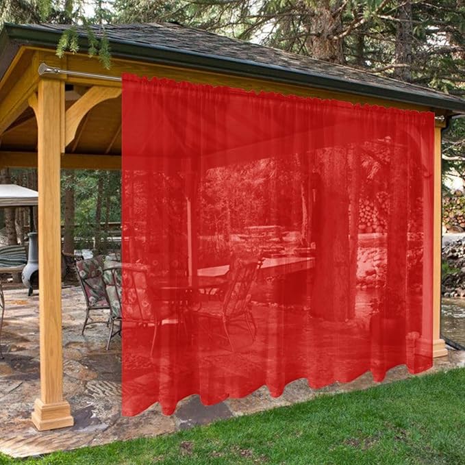 SpaceDresser Waterproof Outdoor Sheer Curtains for Patio - 2 Panels Rod Pocket Indoor Voile Sheer Curtain for Living Room,100W x 120L inch, Red SpaceDresser
