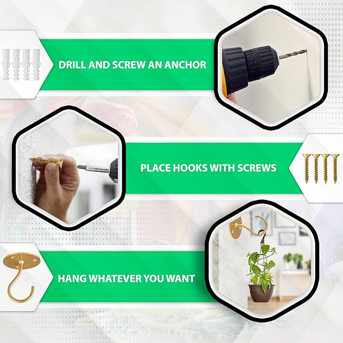 Ceiling Hooks for Hanging Plants- 4pcs 2.56 inches Heavy Duty Powder Coated, Gold Hanging Hooks for Bird Feeders, Planters and Wind Chimes Etoolia