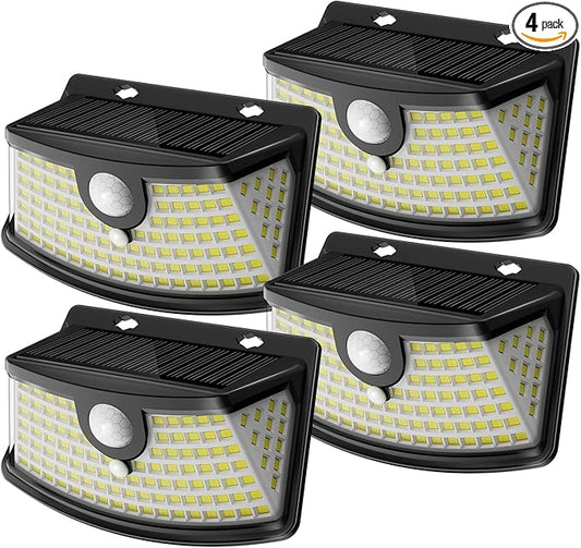 Aootek New Solar Motion Sensor Lights 120 LEDs with Lights Reflector,270° Wide Angle, IP65 Waterproof, Step Lights for Front Door, Yard, Garage, Deck (Black, Daylight White, 4-Pack) Lightupeveryconer