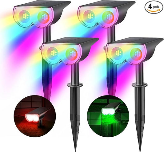 Consciot Solar Spot Lights Outdoor, Halloween Decorations 22 LEDs IP67 Waterproof Color Changing Solar Outdoor Lights, 8 Colors, 2-in-1 Adjustable Wall Lights for Garden Yard Pathway, 4 Pack (RGB) Consciot