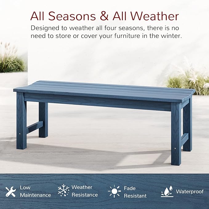 Stoog Backless Outdoor Bench, 2-Person Patio Benches for Outdoors, Weatherproof Garden Bench, Never Rot or Fade, for Enterway, Backyard, Porch and Park, Blue Stoog