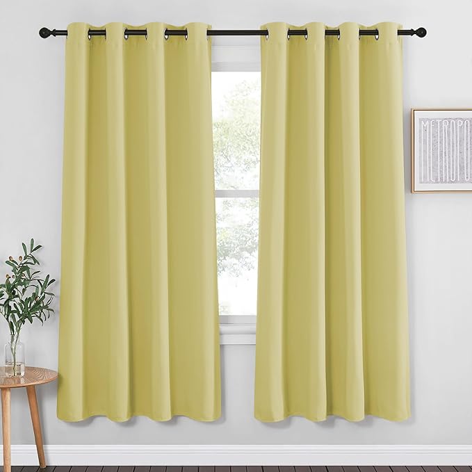 NICETOWN Blackout Curtain Drape 72 inch Long - Grommet Noise Reducing Thermal Insulated Modern Window Treatments for Bedroom Living Room (1 Panel, 52 x 72 Inch, Paler Yellow) NICETOWN