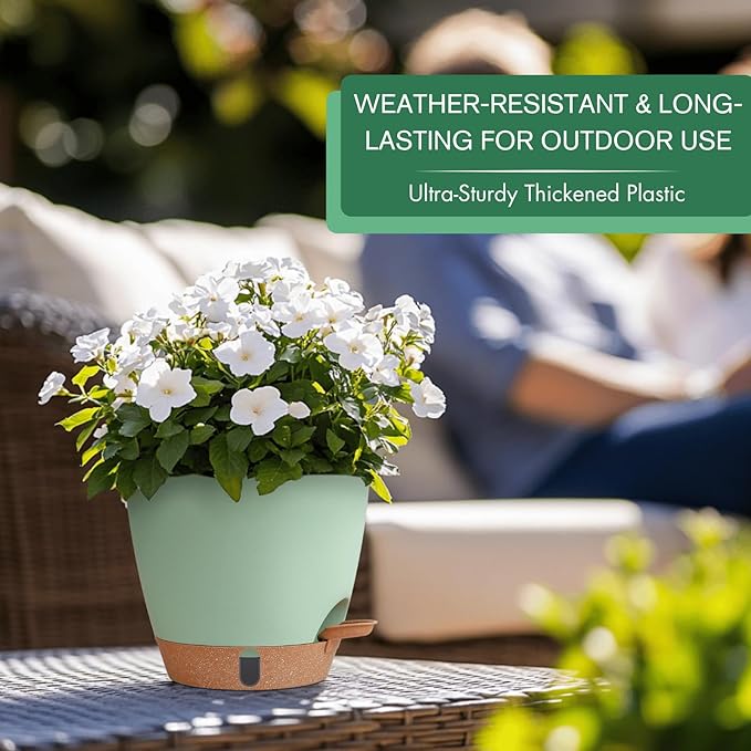 montresor 2 Pack 8 inch Plant Pots, PP Plastic Self Watering Plant Pot with Drainage and Tray for Indoor Outdoor Plants, Water Level Window & Reservoir Flower Pots Decorative Planter (Green) Montresor