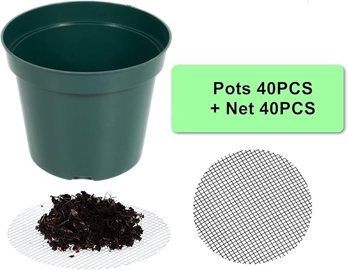 40 Pack 4 Inch Plastic Nursery Pots with Mesh Pad, Thick Sturdy Plastic Plant Pots with Drainage Holes Indoor/Ourdoor Flower Planter Pots, Green RooTrimmer