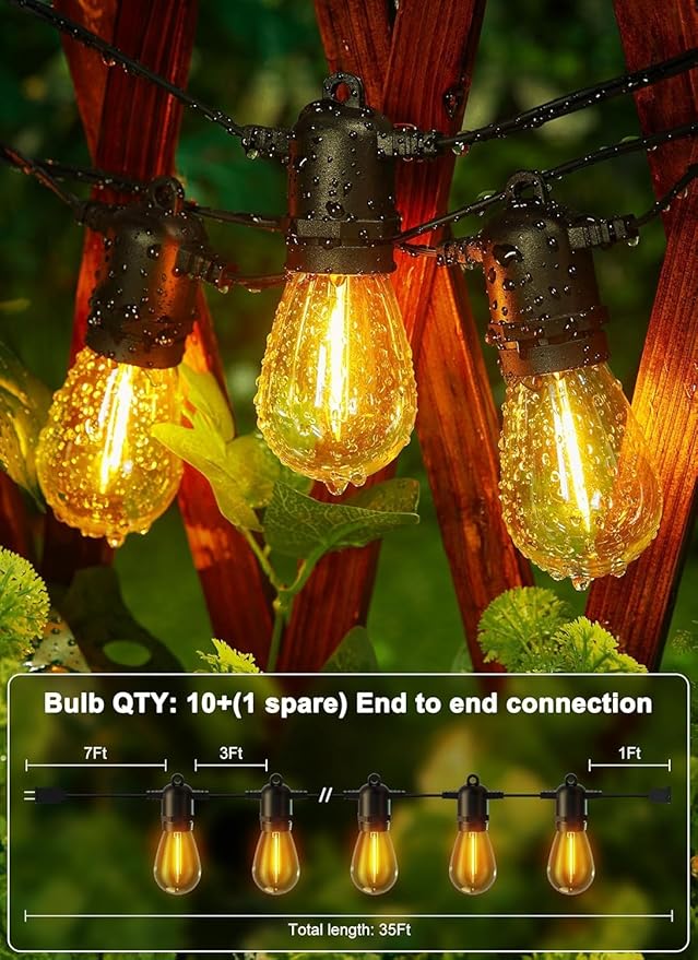 Brightown Outdoor String Lights 35FT with 10+1 Shatterproof Edison Bulbs, Waterproof Hanging Patio Lights Outside for Backyard Deck Garden Party Xmas Decor, 2700K Brightown