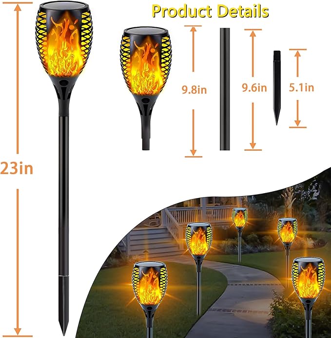 Upgraded 8 Pack Super Larger Size Solar Torch Lights with Flickering Flame, Extra Bright Solar Lights Outdoor Waterproof, Solar Flame Lights Outdoor Solar Tiki Torches for Garden Pathway Auto On Off SANJICHA
