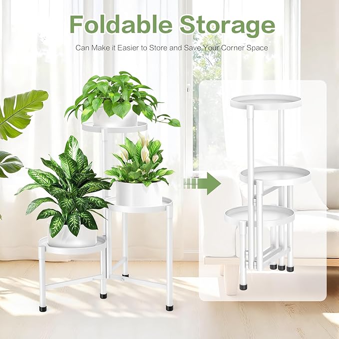 3 Tier Metal Corner Plant Stand Indoor Outdoor, Heightened widened 30 in Tall Multiple Flower Pot Display Holder, Iron Plant Rack Organizer for Living Room Garden Patio Balcony Office White ZOXILEN