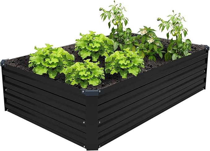 4×3×1FT(2PCS) Galvanized Raised Garden Bed Kit, Metal Planter Boxes,Large Raised Garden Bed for Planting Vegetables,Flowers,Herbs -Black ZUNUDA