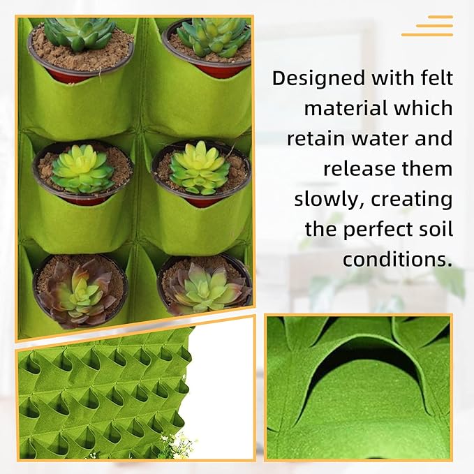 LITLANDSTAR Planter, 25 Pockets Hanging Vertical Wall Bag, Green (1.0 m × 1.0 m), Indoor-Outdoor Use LITLANDSTAR