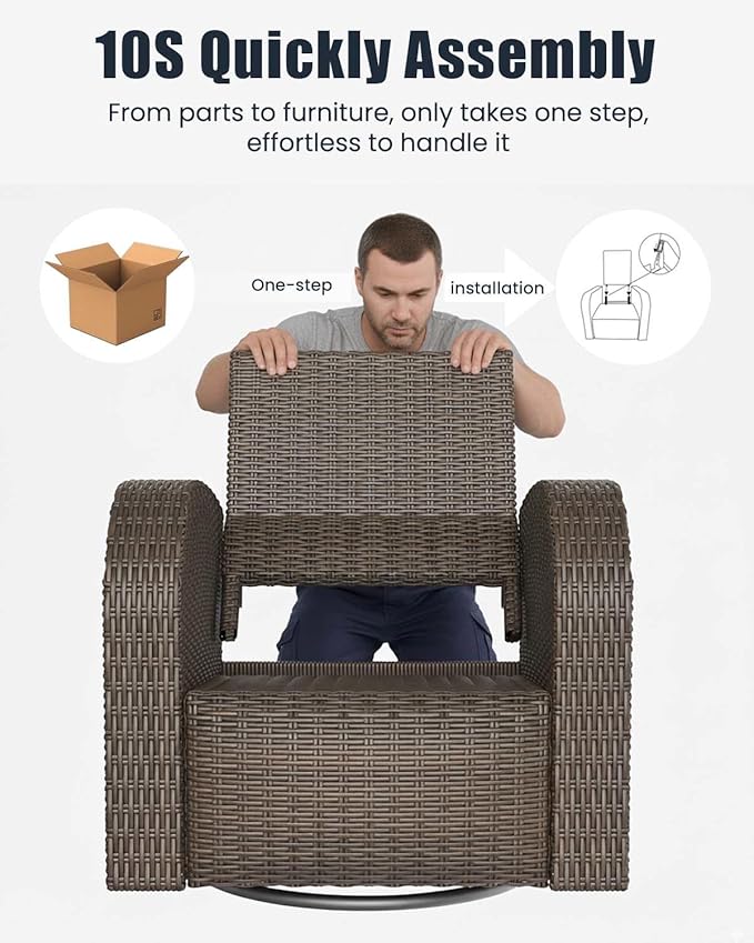Outdoor Swivel Recliner Chair Set of 2, All-Weather Wicker Reclining Patio Chair with Adjustable Backrest and Footrest Vakollia