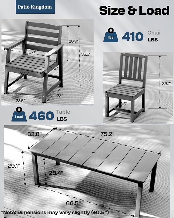 9-Piece Grey Outdoor Dining Set with White 15FT Large Patio Umbrella, 75.2'' HDPE Table & Chairs for 8, Weather-Resistant Furniture with Umbrella Hole for Patio, Lawn, Poolside PatioKingdom