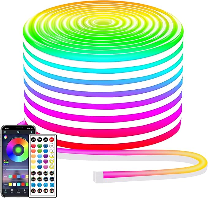 132FT Neon LED Rope Lights IP65 Waterproof LED Lights for Bedroom Flexible LED Light Strip with Remote/APP Control RGB Lighting Strip for Indoors Outdoors Bedroom Room Home Décor segrass