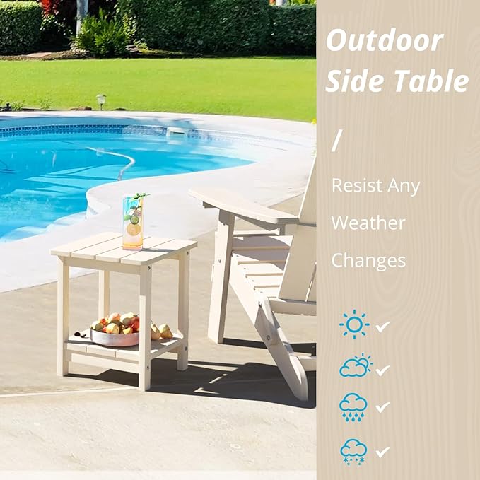 LUE BONA Adirondack Outdoor Side Table, 2-Tier Sand HDPS Patio End Table Weather Resistant, Morden Side Table for Patio, Pool, Porch LUEBONA