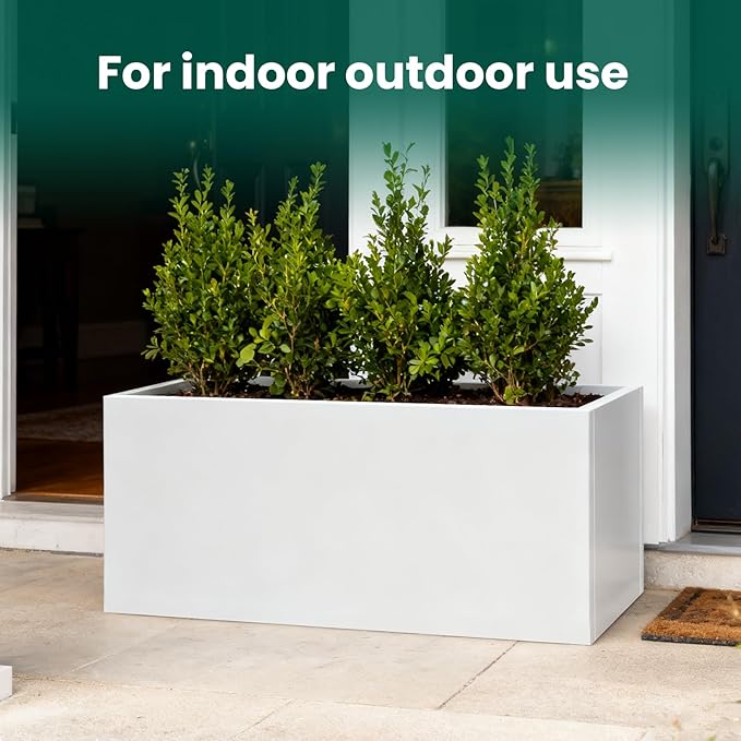 Metal Rectangular Planter Galvanized Steel Rectangle Planter White Planters Box 36" L x 15" W x 15" H Outdoor Indoor Large Heavy for Commercial Residential Plants Patio GZGNEEVL