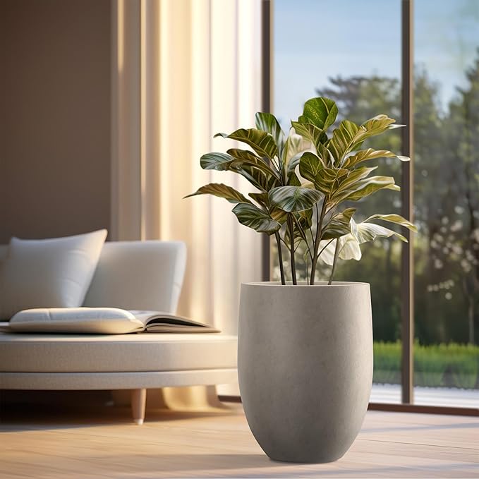 Kante 21.7 Inch Tall Concrete Planter, Large Indoor Outdoor Plant Pot with Drainage, Smooth Weathered Concrete Finish with Painted Interior, Ideal for Porch, Home, Garden, Patio Kante