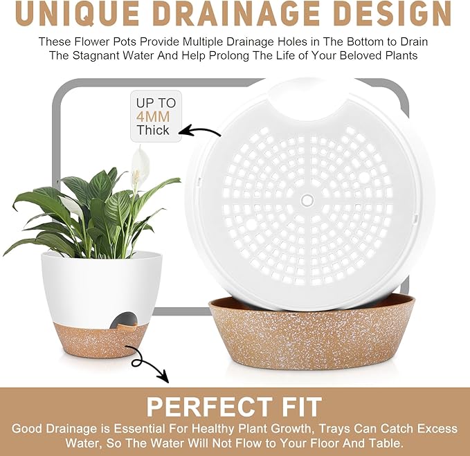 12" 10" 9" Large Self Watering Plant Pots, 3 Pack Flower Pots Planters with Multi Mesh Drainage Holes for Indoor Outdoor Garden Plants and Flowers AFamilyofGardenLovers
