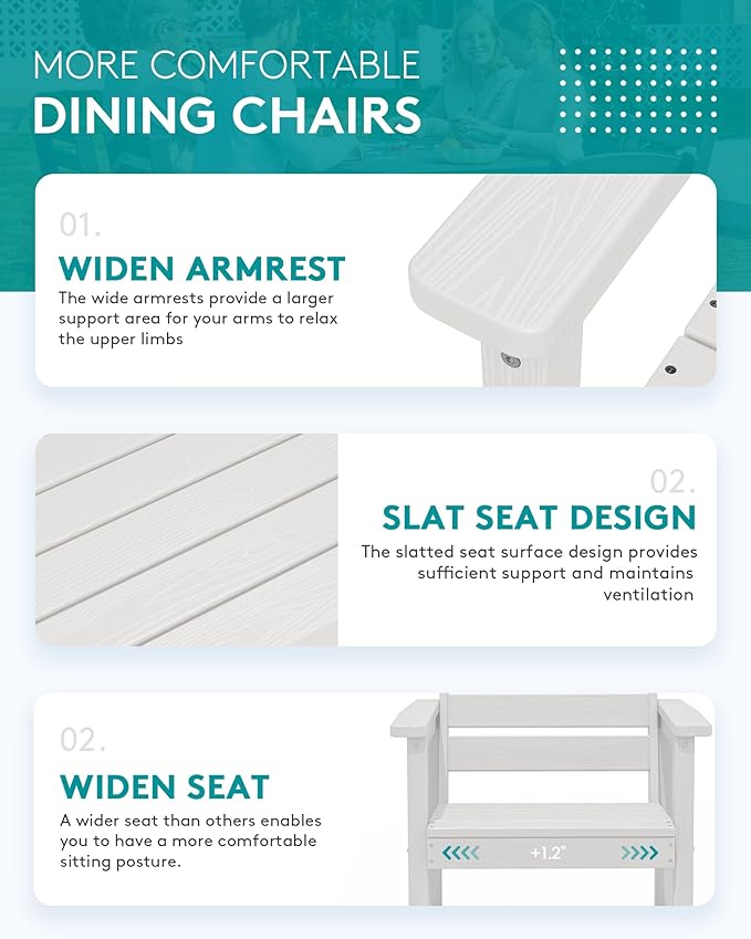 SERWALL 9-Piece Outdoor Dining Set, 60" - 83" Expandable Outdoor Dining Table and 8 HDPE Chairs, All Weather HDPE Outdoor Furniture Set for Backyard, Garden, White SERWALL