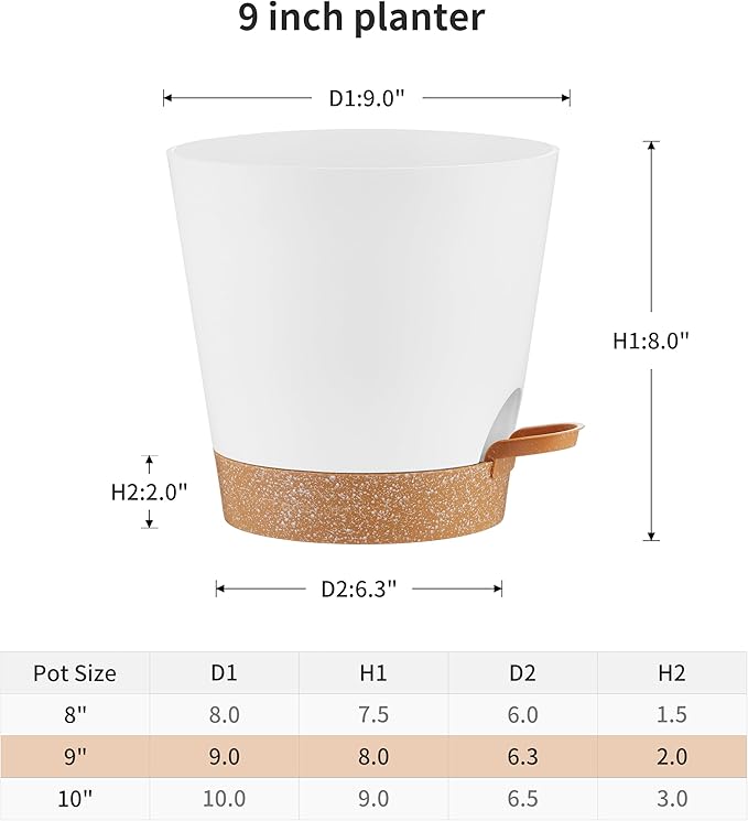 FaithLand 2-Pack 9 Inch Planter Pots for Indoor Outdoor Plants, Self Watering Flower Pots with Deep Reservoir, White with Terracotta … FaithLand