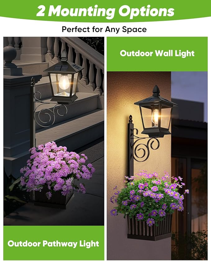 Outdoor Flower Pots 2 in 1, Solar Lamp Post with Planter, Metal Pole, Wall Mount/Standing Solar Planter Lights IP65 Waterproof, Decorative Lamp for Garden, Patio, Porch, 1-Pack (Flowers not Included) TOWPONICS