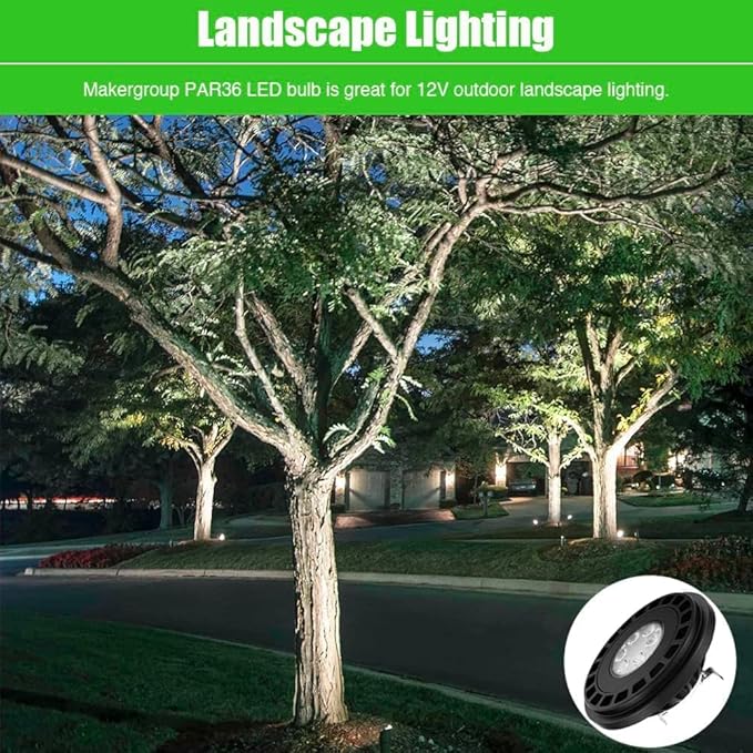 PAR36 Landscape LED Light Bulb 10W 12V Low Voltage Waterproof Spotlight for Outdoor Yard Lighting Tree Light, In-Ground Well Light, Daylight White 5000K Makergroup