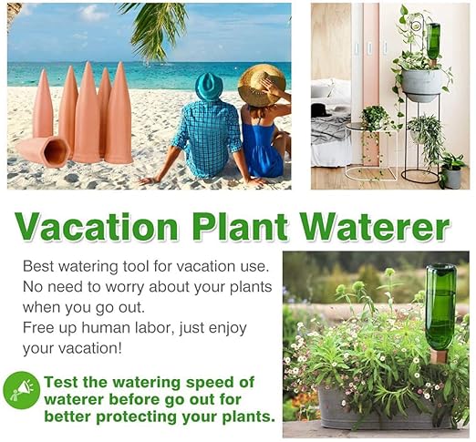 Plant Watering Devices 6 Pack Terracotta Vacation Plant Waterer Wine Bottle Watering Stakes Slow Release Plant Watering Spikes Self Watering Devices for Indoor Outdoor Plants GARDENANDTOOL