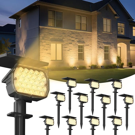 VOLISUN Solar Spotlight Outdoor, IP67 Waterproof Solar Landscape Spot Lights，Uplights for Yard Garden Pathway - 12 Pack (Warm White) 27 LED 3 Lighting Modes VOLISUN