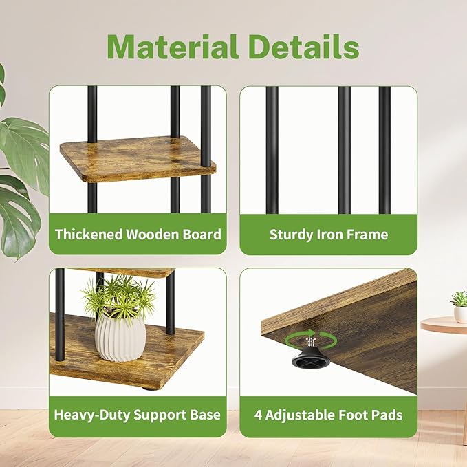 iDavosic.ly 3 Tier Plant Stand Indoor, Tiered Corner Metal Wood Multiple Flower Holder Shelf, 25 Inch Tall Orchid Display Rack for Patio Porch Living Room Balcony Outdoor, Modern Black & Rustic Brown iDavosicly