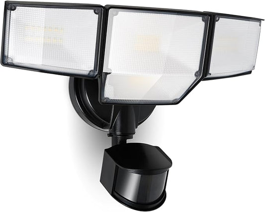 LUTEC 80W 9000LM LED Security Light Hardwire Motion Sensor Outdoor Lights, 4 Head LED Flood Lights Outdoor 5000K Daylight, IP65 Waterproof, Motion Detected Lights for Outside, Garage, Yard (Black) LUTEC