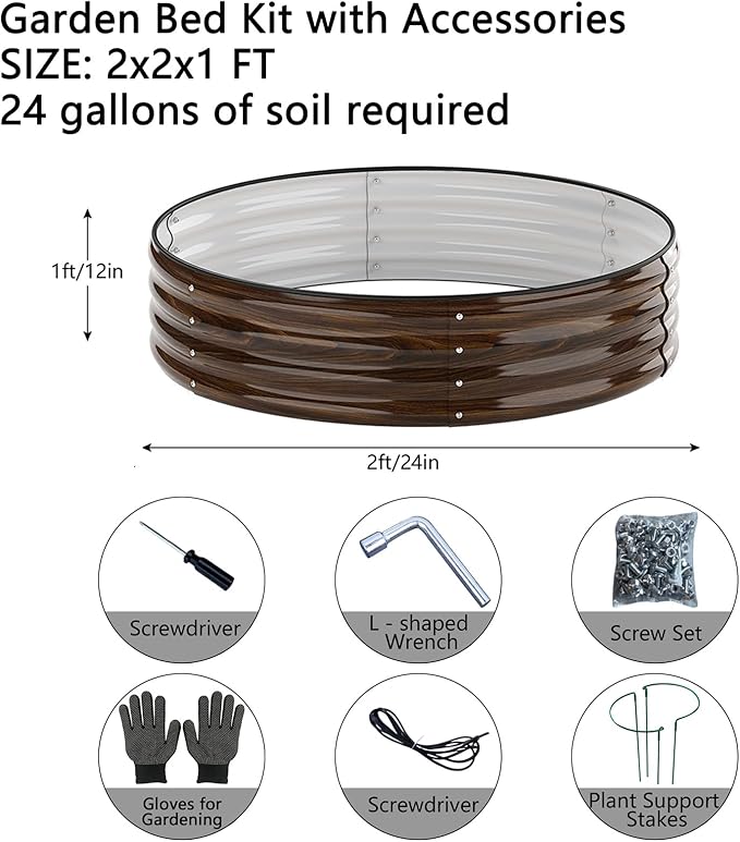 Galvanized Metal Raised Garden Bed Kit for Gardening Outdoor Planter Grow Garden Box Raised Flower Bed Round Galvanized Planter Outdoor 2x2x1FT ZFHgarden
