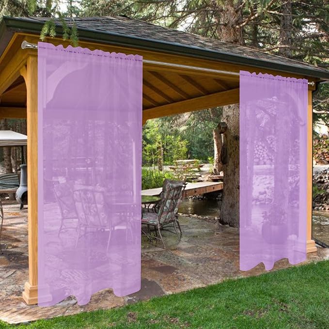 SpaceDresser Waterproof Outdoor Sheer Curtains for Patio - 4 Panels Rod Pocket Indoor Voile Sheer Curtain for Living Room,52W x 96L inch, Lavender SpaceDresser