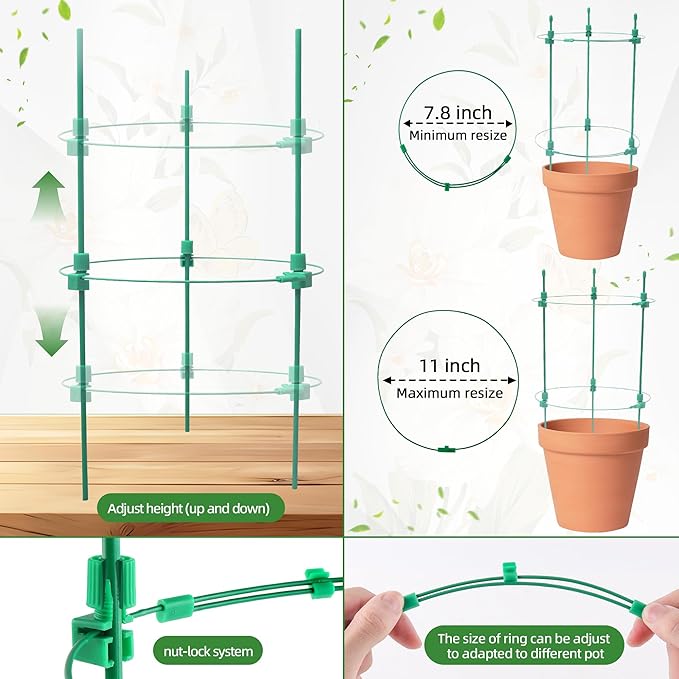 4 Pack Adjustable Tomato Cages, 36 Inch Plant Support Garden Trellis for Tomatoes, Cucumbers, Vegetables, Flowers, Roses & Climbing Vines – 4 Adjustable Rings for Sturdy Growth Anothera