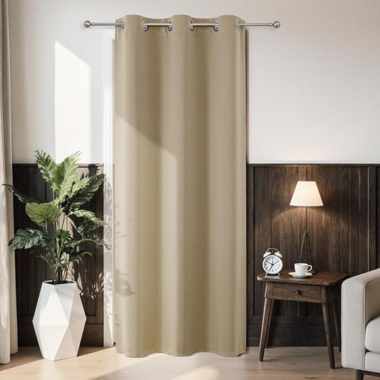 Joydeco Blackout Door Curtain for Doorway Privacy 78 Inches Long, Grommet Closet Curtain for Open Closet, Room Divider for Bedroom Living Room (Light Beige, 40Wx78L, 1 Panel) JOYDECO