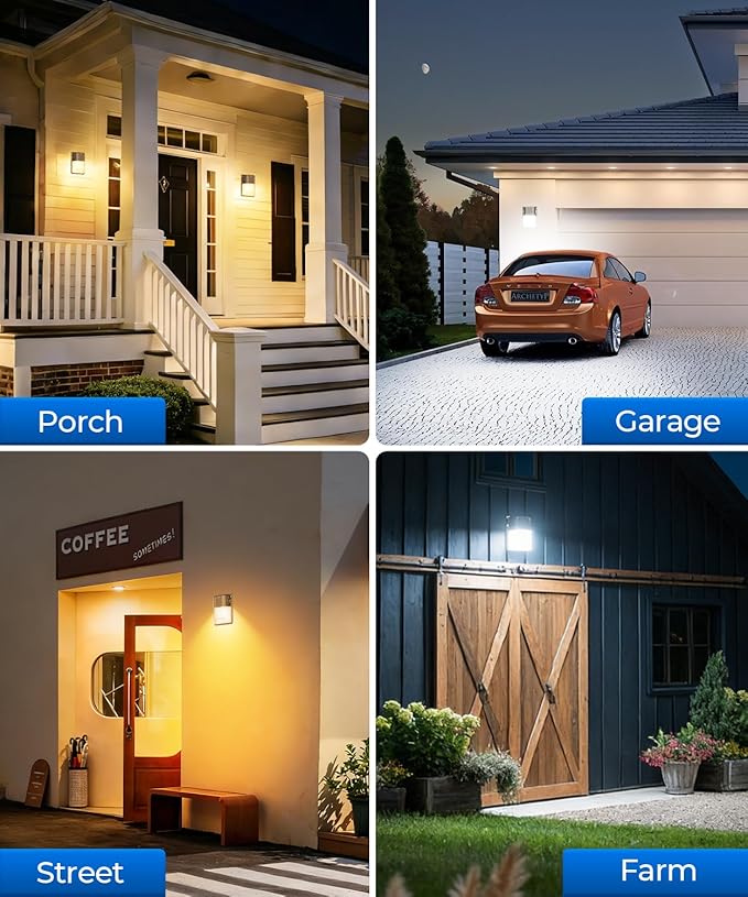 CINOTON 30W 3CCT LED Wall Pack Light with Dusk to Dawn Sensor, 3000K/4000K/5000K Selectable, 3600LM, Outdoor Wall Lights IP65 Waterproof LED Security Flood Lighting for Garage Porch UL-Listed 4 Pack CINOTON
