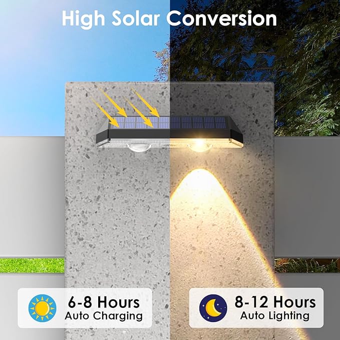 Solar Fence Lights - 2PK Solar Outdoor Light Warm White/Daylight White/Cold White 3 Modes Deck Lights for Outside, Deck Fences, Stair Railings, Pools and Walls LIANGLOME