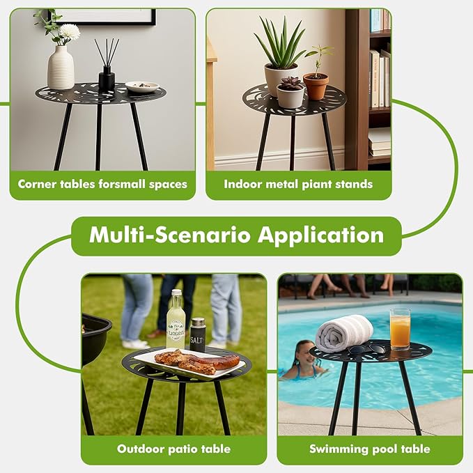 1 Pack Extra-Large Metal Outdoor Side Tables 18 Inches Outside End Table for Patio Round Accent Garden Corner Table for Small Spaces, Balcony, Porch Plant Stand Indoor PartyZealot