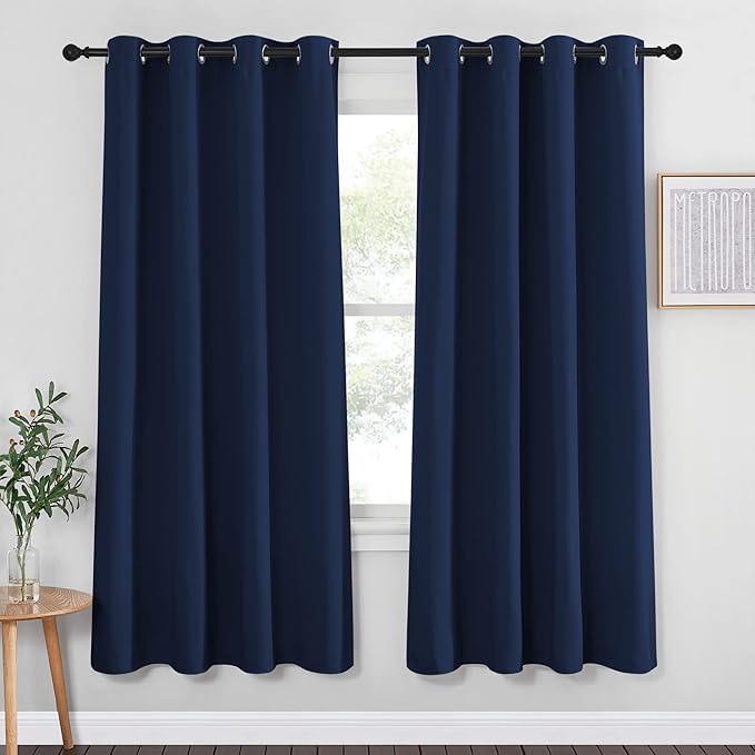NICETOWN Blackout Curtain Panel 72 - Window Treatment Energy Saving Thermal Insulated Solid Grommet Blackout Drape for Living Room (Navy, 1 Panel, 52 by 72-inch) NICETOWN