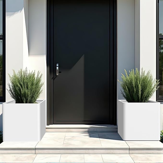 Large Outdoor Planter 26" L x 26" W x 26" H,Metal Square Planter for Outdoor Plants,Heavy Duty Modern Flower Plant Pot for Porch/Patio/Garden Gardenaire