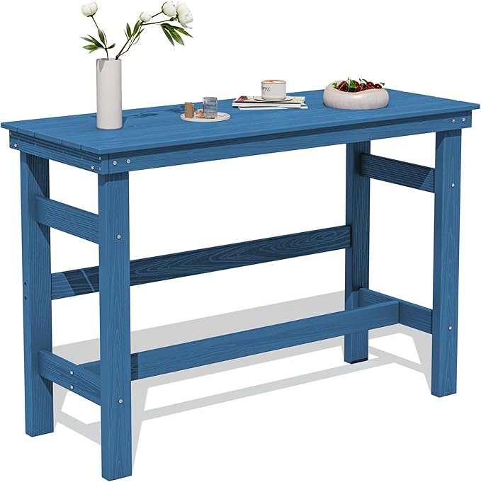 SERWALL 41" Outdoor Bar Table, HDPE Patio Bar Counter Height Table, All Weather Adirondack Outdoor Bar Height Table, Rectangle Patio Bar Table for Outside, Garden, Backyard, Balcony, Poolside, Blue SERWALL