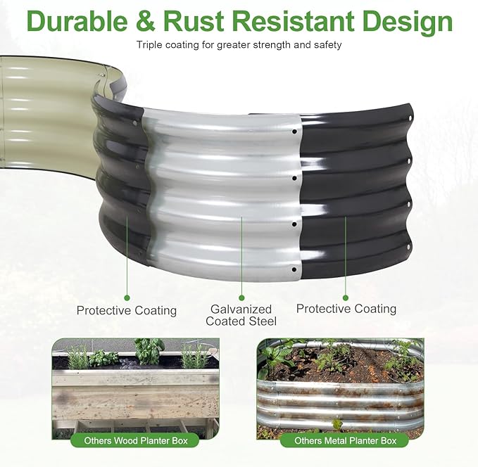 Galvanized Raised Garden Bed Outdoor- Raised Beds for Gardening| Metal Planter Box, Steel Raised Garden Bed Kit with Safety Edging and Gloves for Vegetables, Flower, Herbs (8x2x1FT, Gray) Permade