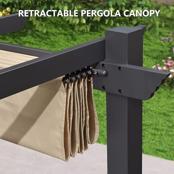 Pergola Shade Cover Replacement Canopy Top Compatible with 10 X 10 ft 6-Bar Pergola Frames - Beige (Canopy Size 116" W x 95" L, Canopy Top Only) Rootora