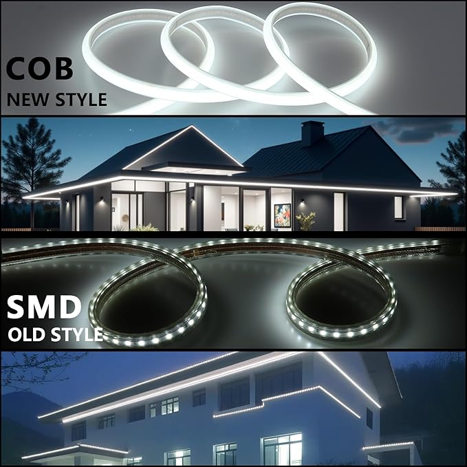 AC 110V COB LED Strip Lights Outdoor Waterproof 65.6ft, 6000K Cool White Super Bright 200W CRI 90+ LED Rope Light, IP65 Flexible Cuttable, for Bedroom Garden Commercial House BENLUN