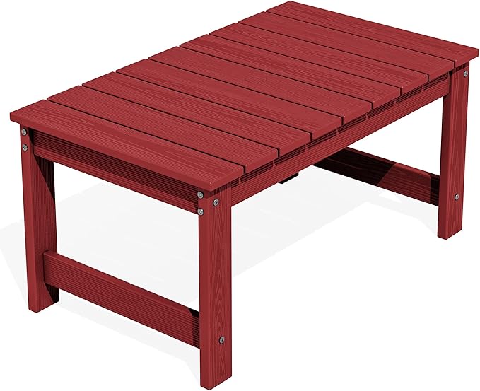 SERWALL Outdoor Coffee Table with 1.69" Umbrella Hole, HDPE Patio Coffee Table for Outside, Rectangle, Red SERWALL