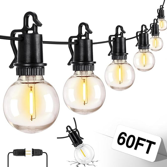 ZJOJO 60FT Outdoor String Lights, G40 Globe Outdoor Lights with 30 Shatterproof LED Bulbs (2 Spare), 2700K Hanging Waterproof Patio Light, Connectable String Lights for Outside Backyard Porch Party ZJOJO