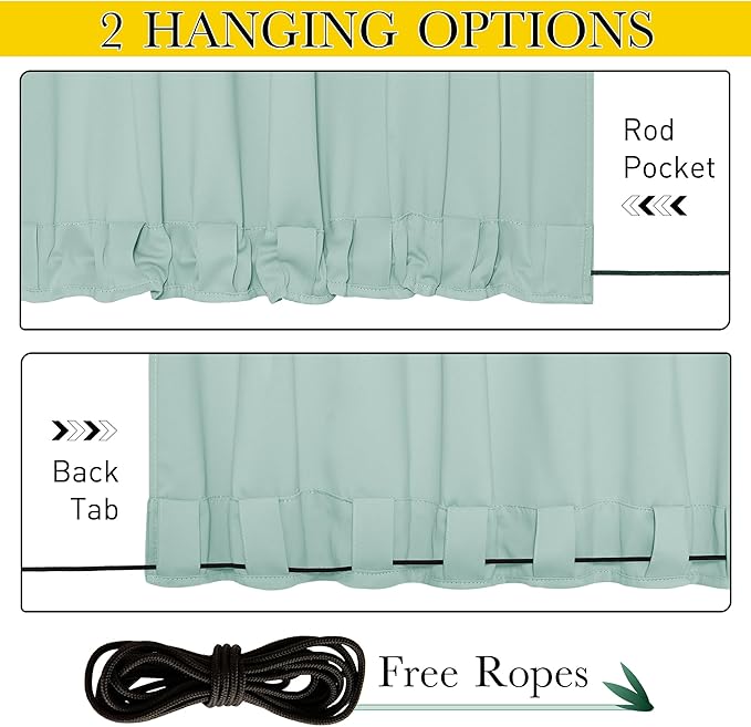 NICETOWN 2 Panels Waterproof Outdoor Curtains Fixed Grommet & Back Tab on Top & Bottom, Thermal Insulated Keep Rain & Sun Out Privacy Windproof Outdoor Draperies with Rope, W52 x L72, Aqua Blue NICETOWN