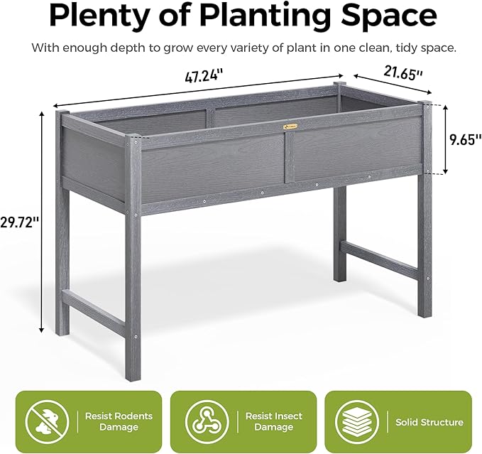 TT Nature HDPE Raised Garden Bed with Legs, Outdoor Elevated Planter Box for Vegetables, Herbs & Flowers, Weather-Resistant Raised Garden Beds for Patio, Balcony & Backyard Gardening TTNature